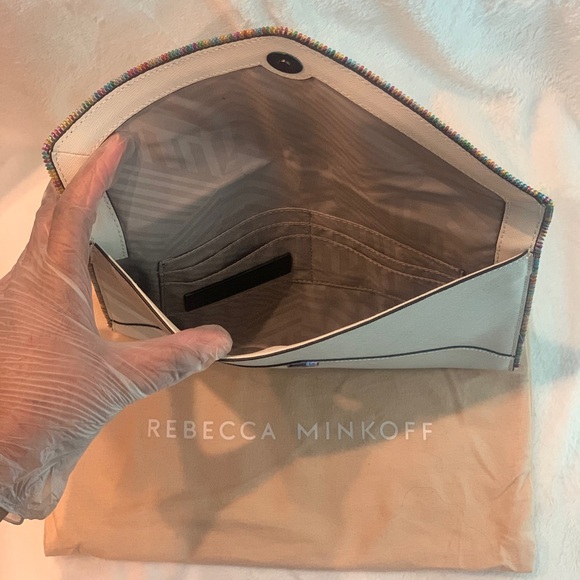 Rebecca Minkoff White Leather with colorful zipper detail Leo Clutch w/Dust Bag! - Picture 9 of 11